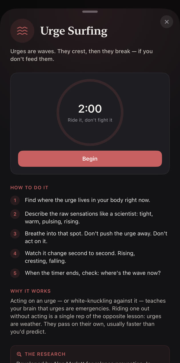 SteadyKit Urge Surfing skill: ride the wave for two minutes